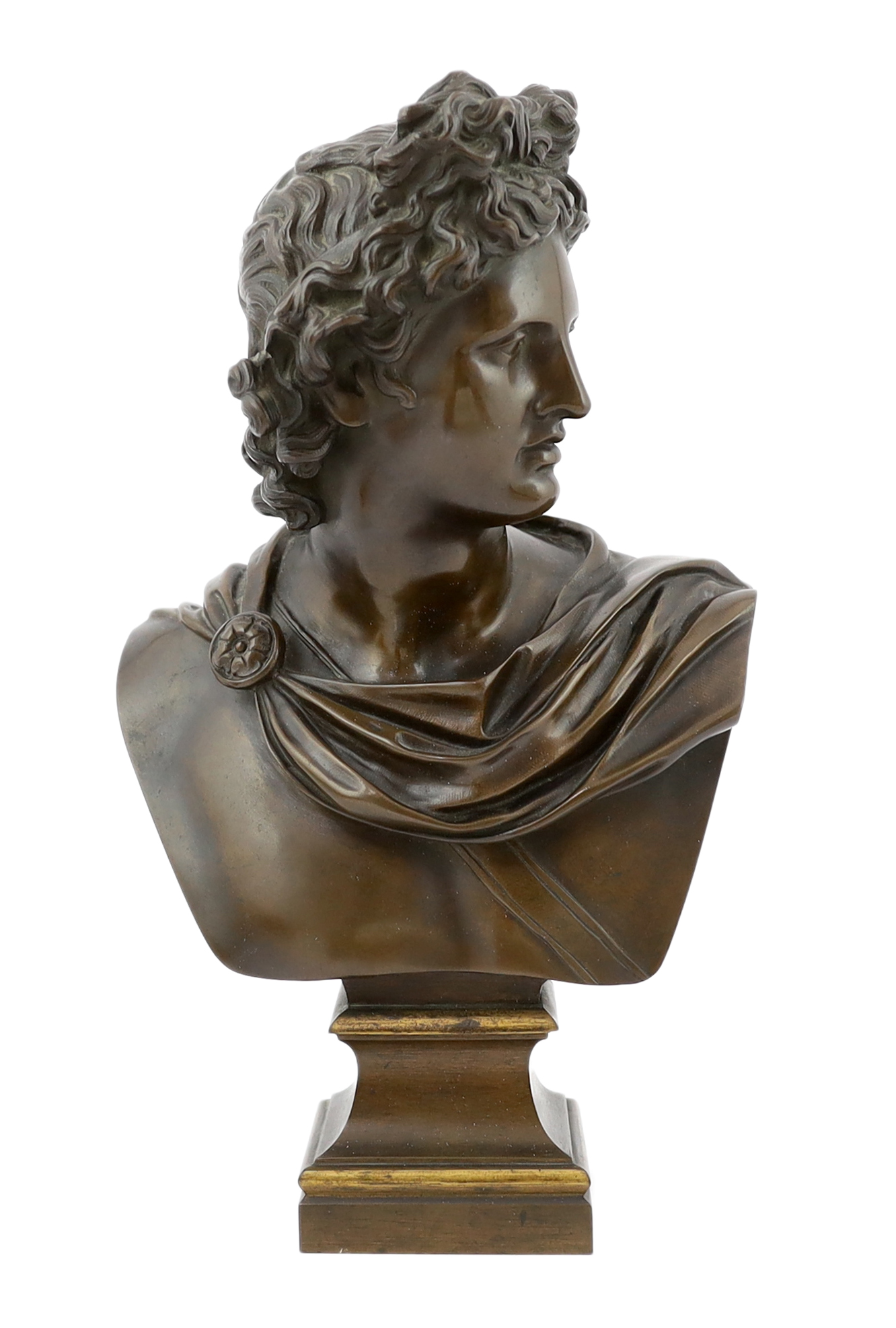 A 19th century Grand Tour bronze bust of Apollo Belvedere, 32cm high